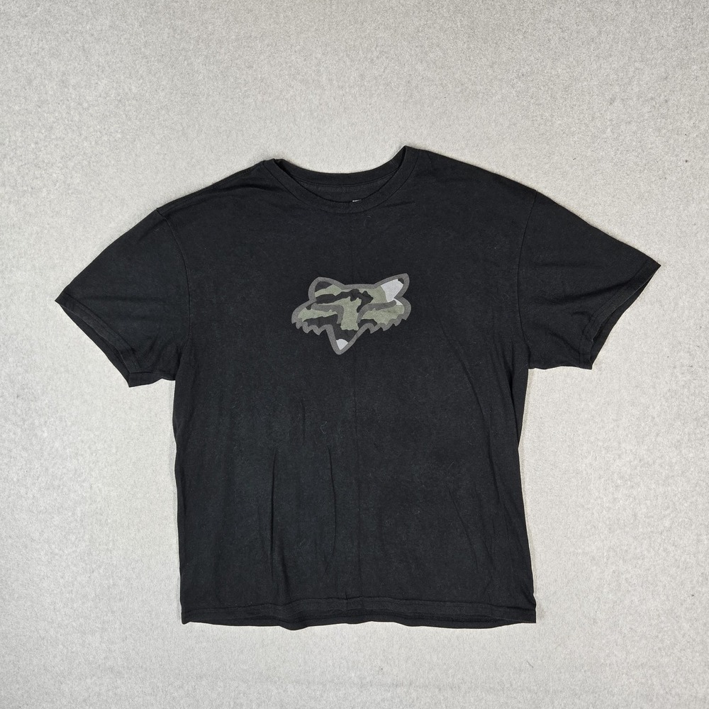 Fox Racing Men Shirt XL Black Camouflage Big Fox Head Logo Short Sleeve